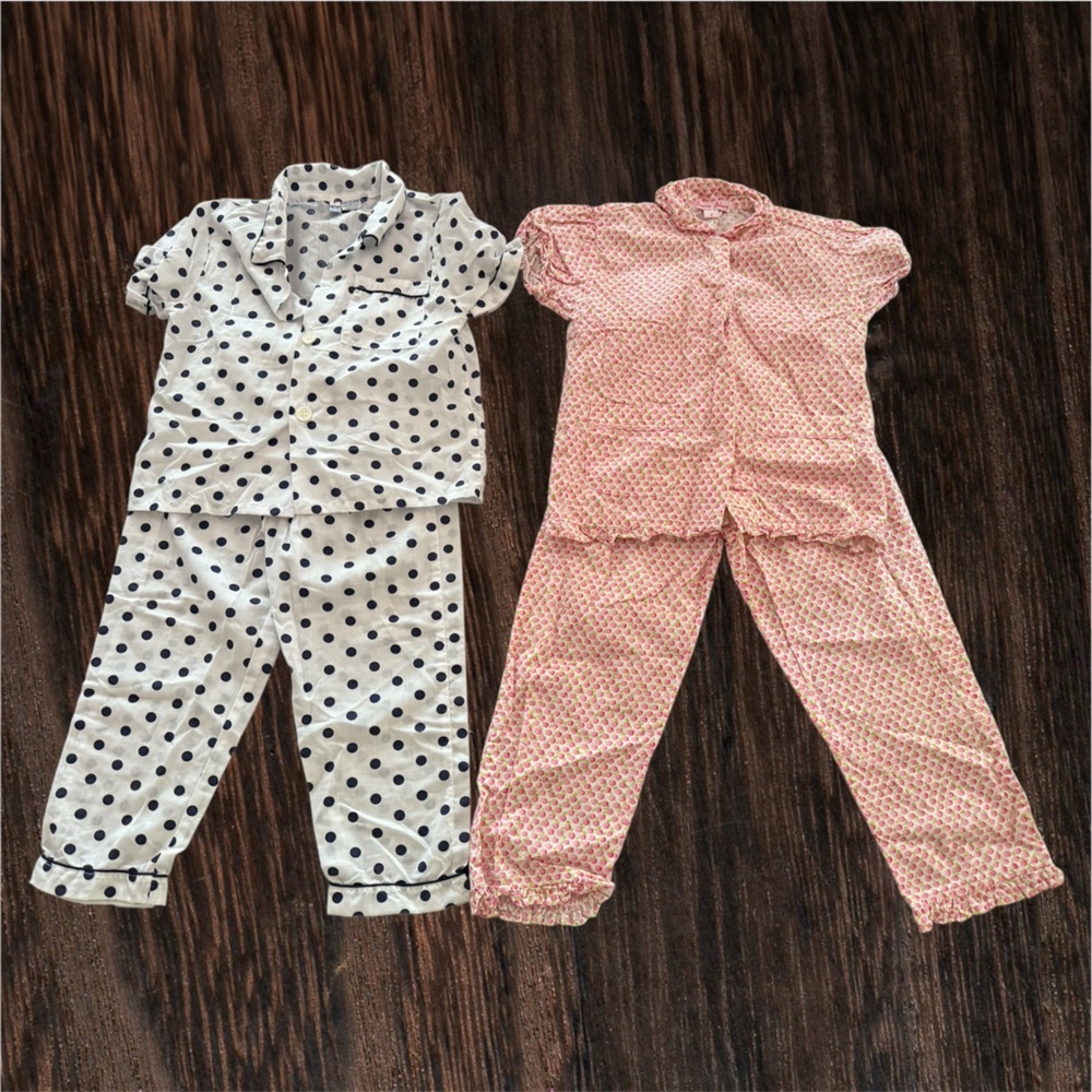 Jeanine Johnsen Cherry PJ Set and Pollilops White and Navy Polka Dot Set